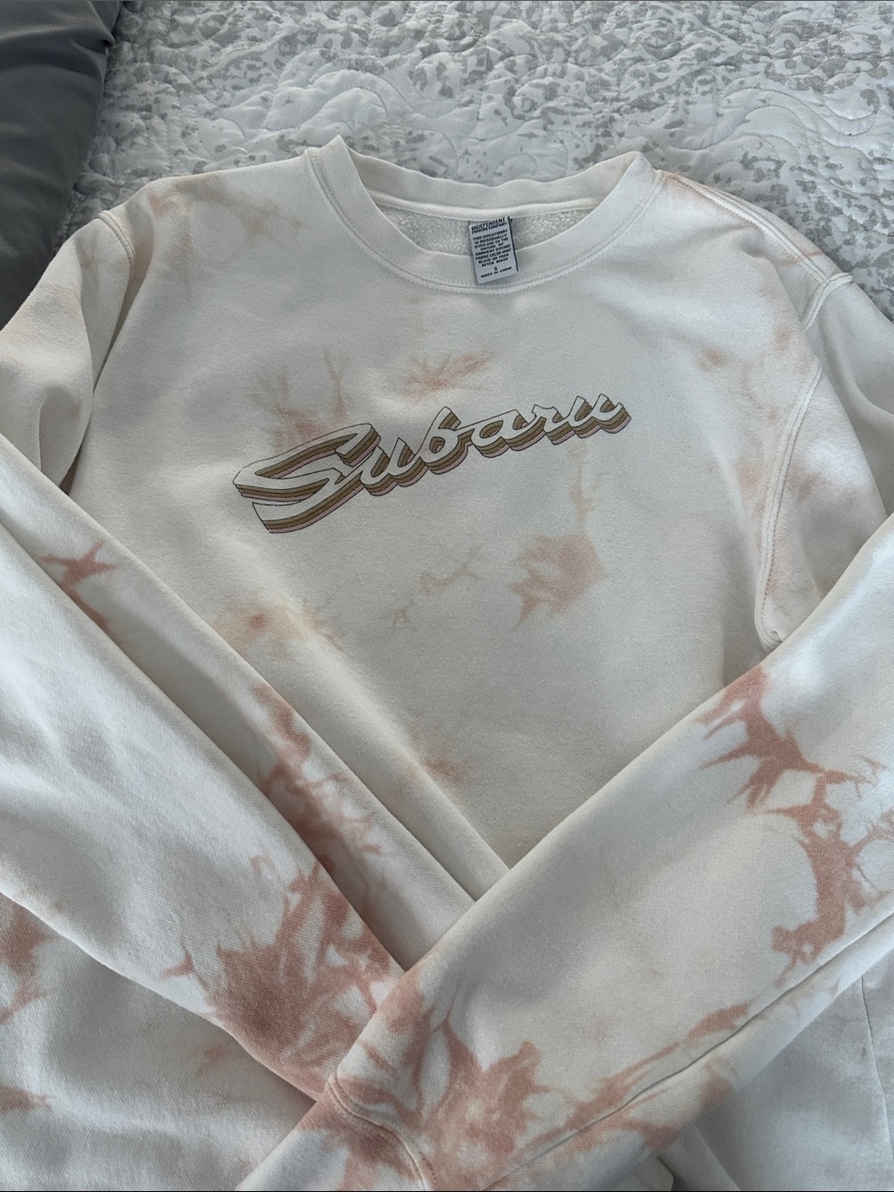 Unisex Subaru Cream Tie-Dye Crewneck Sweatshirt Size Small
